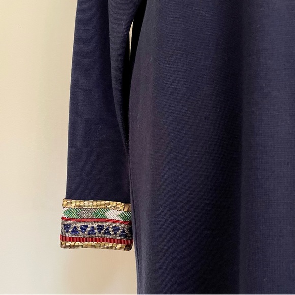 Vintage 80s Wool Beaded Midi Dress - Picture 5 of 6